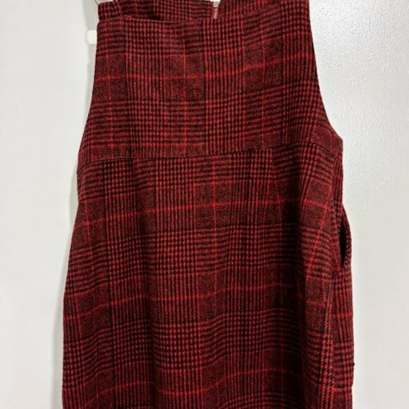 CUPSHE -- Burgundy Plaid O-Ring Pinafore Dress - Picture 7 of 8